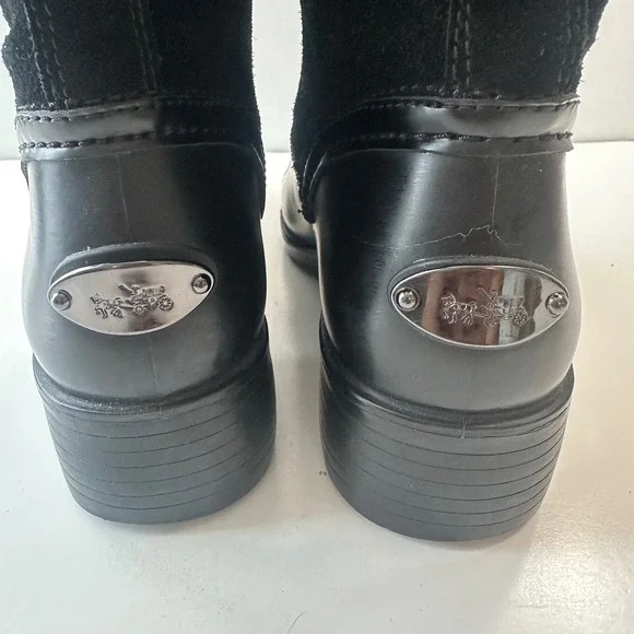 Coach Zena Black Leather Suede Shearling Buckle‎ Ankle Boots Women Size 7B - Picture 5 of 10